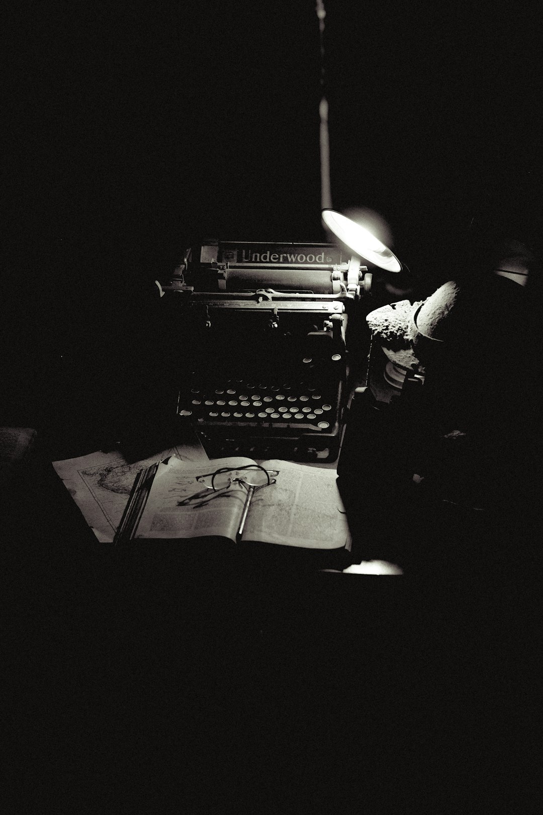 mystery author writing at night